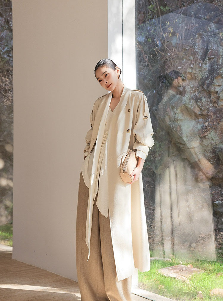 Oatmeal Wide-Leg Trousers - Minimalist Style