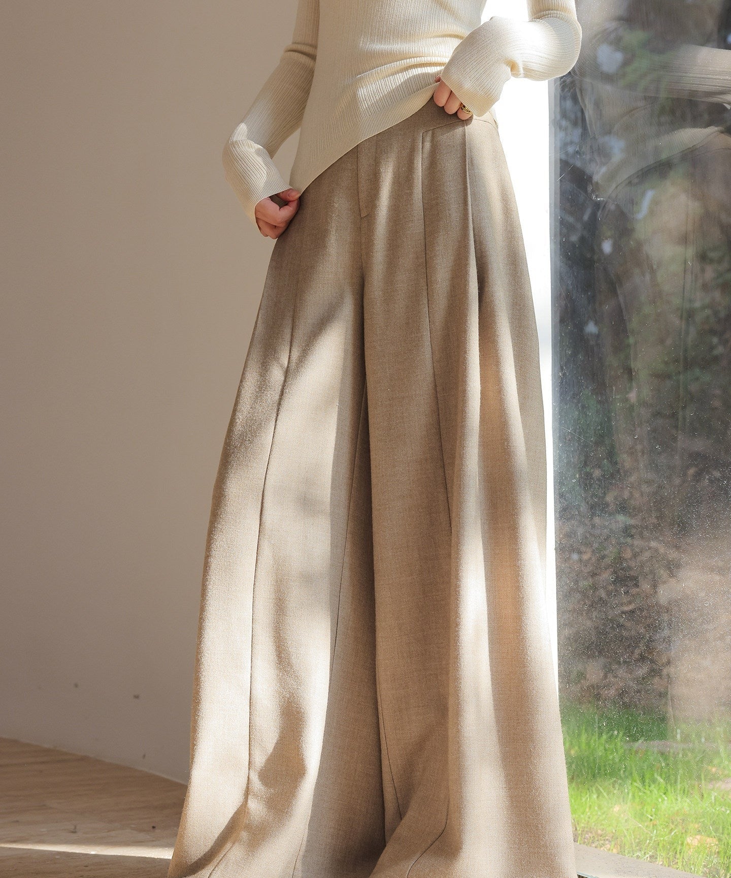 Oatmeal Wide-Leg Trousers - Minimalist Style