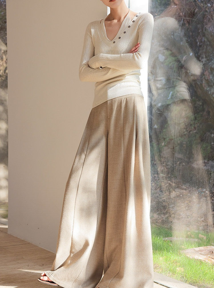 Oatmeal Wide-Leg Trousers - Minimalist Style