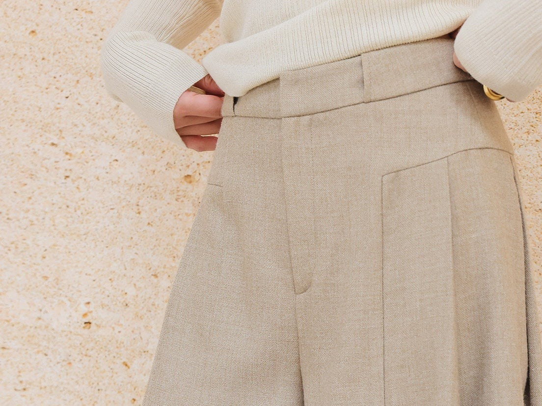 Oatmeal Wide-Leg Trousers - Minimalist Style