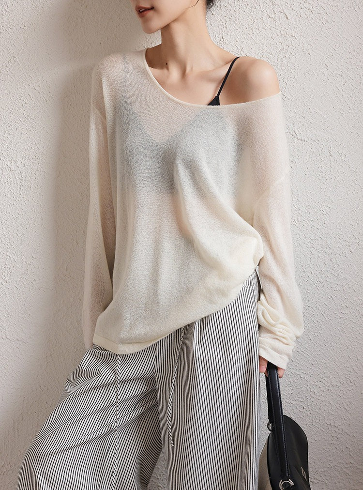 Polyester Wide-Leg Pants - Black Stripe