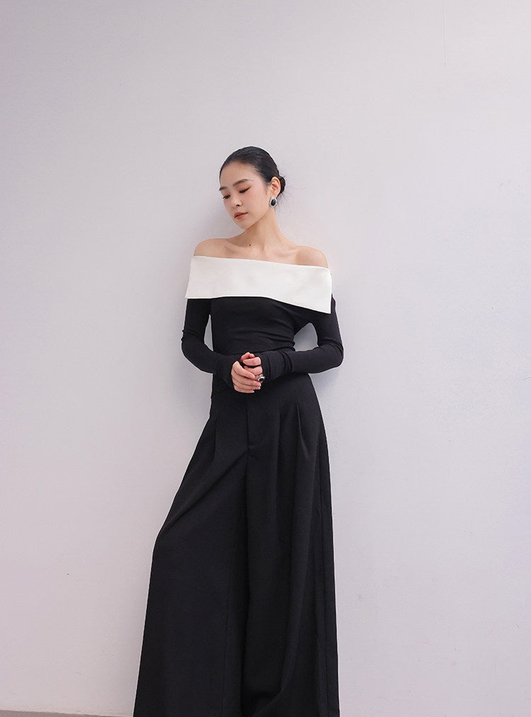 Cotton Off-Shoulder Top - Black and White Contrast