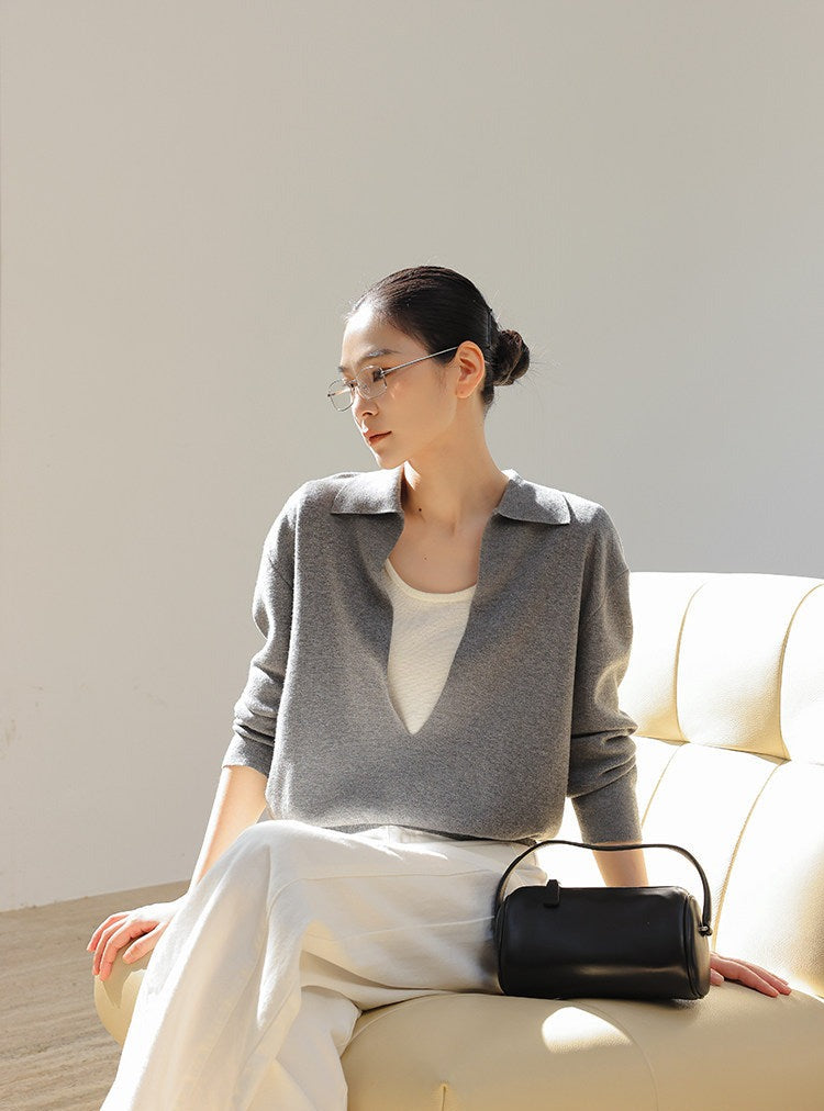 Viscose Knit Top - Minimalist V-Neck Design
