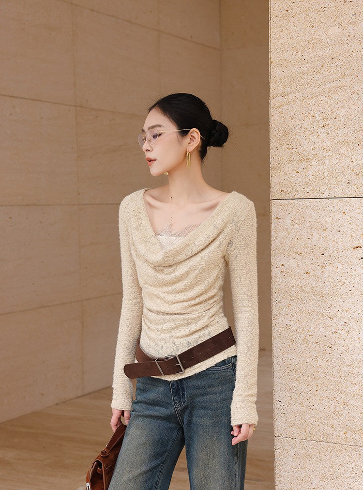 Atasan Lengan Panjang Viskosa - Desain Pleat Awan