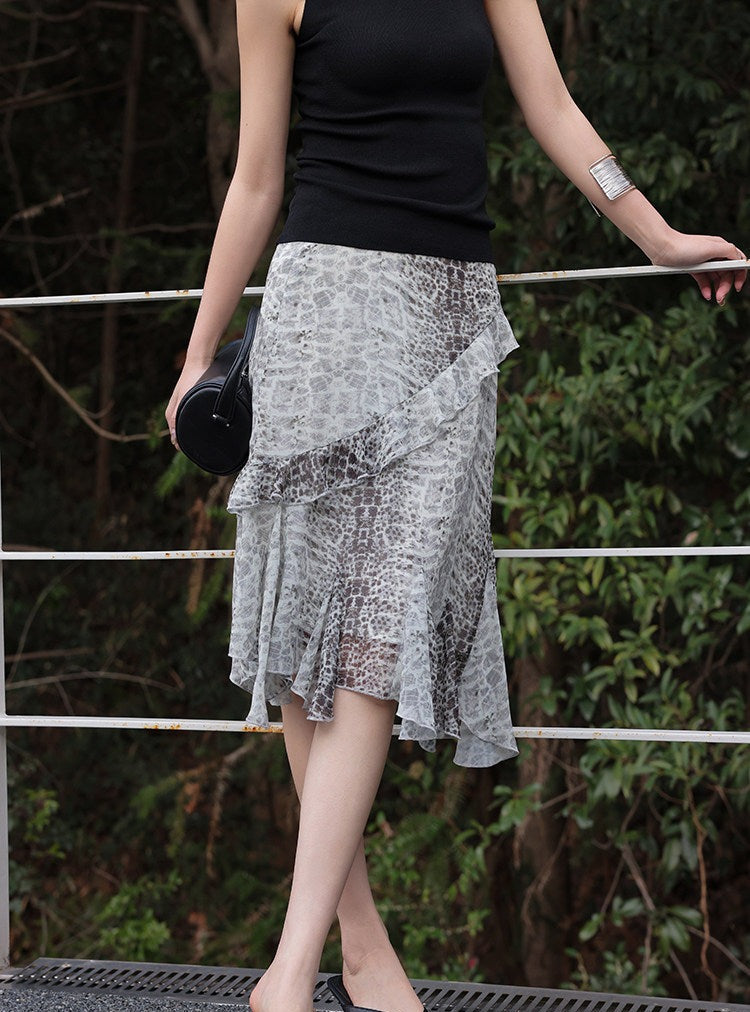 Polyester Skirt - Irregular Ruffled Hem