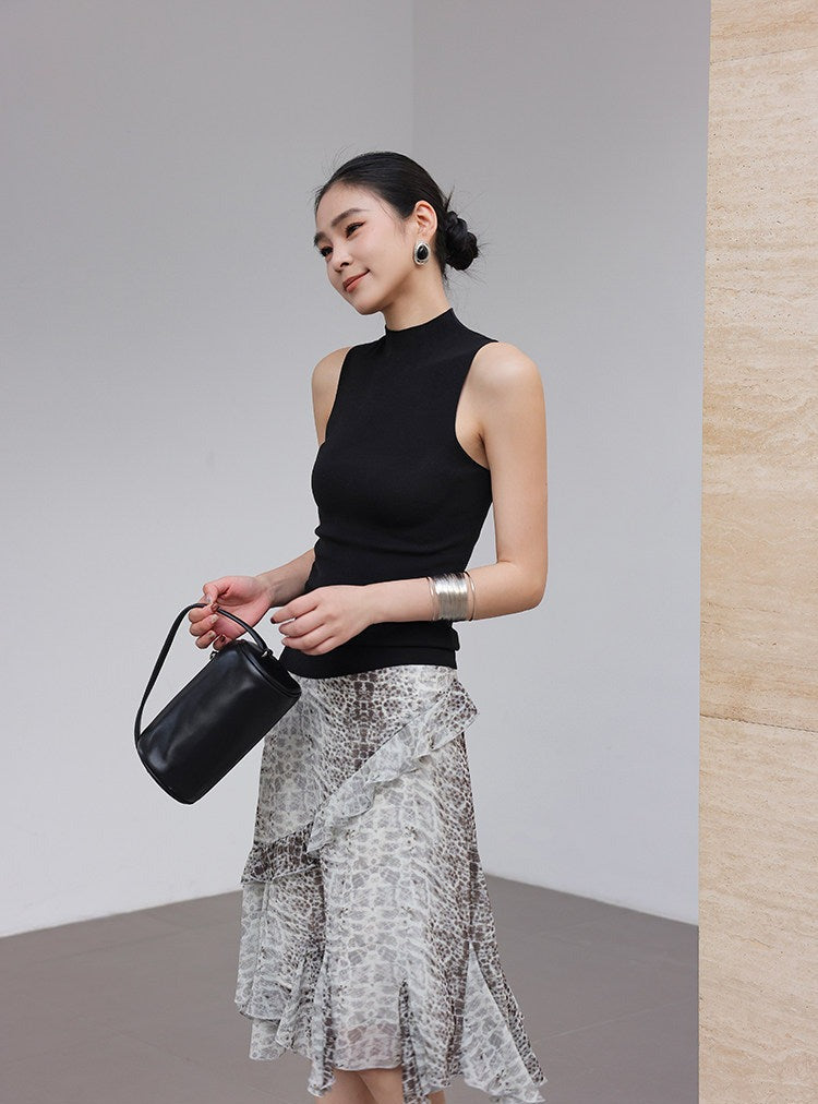 Polyester Skirt - Irregular Ruffled Hem