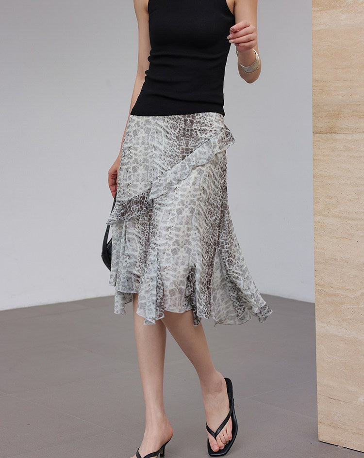 Polyester Skirt - Irregular Ruffled Hem