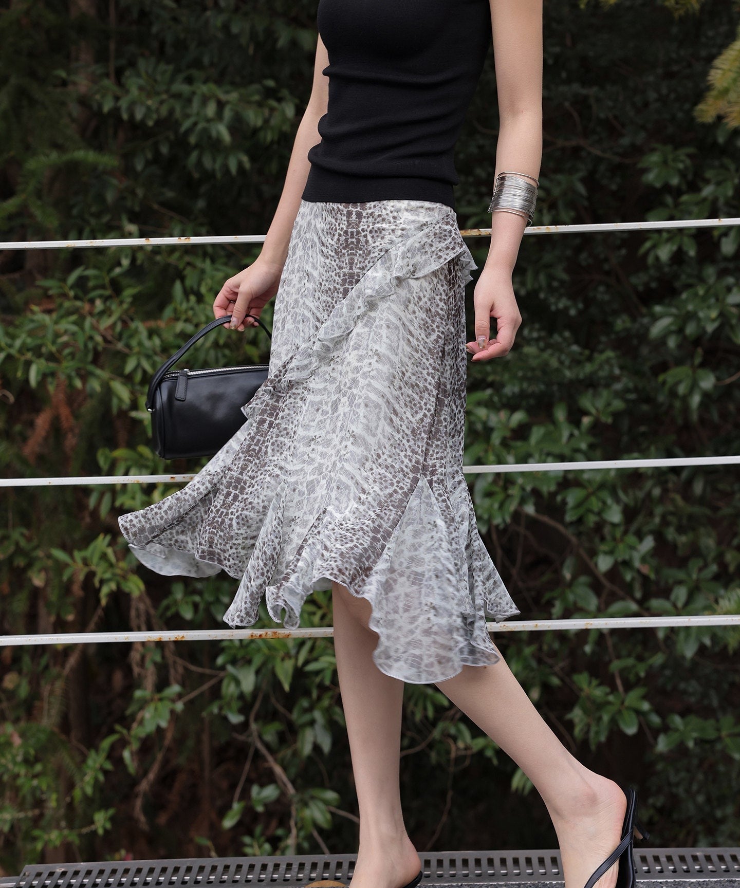 Polyester Skirt - Irregular Ruffled Hem