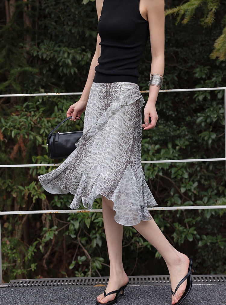 Polyester Skirt - Irregular Ruffled Hem