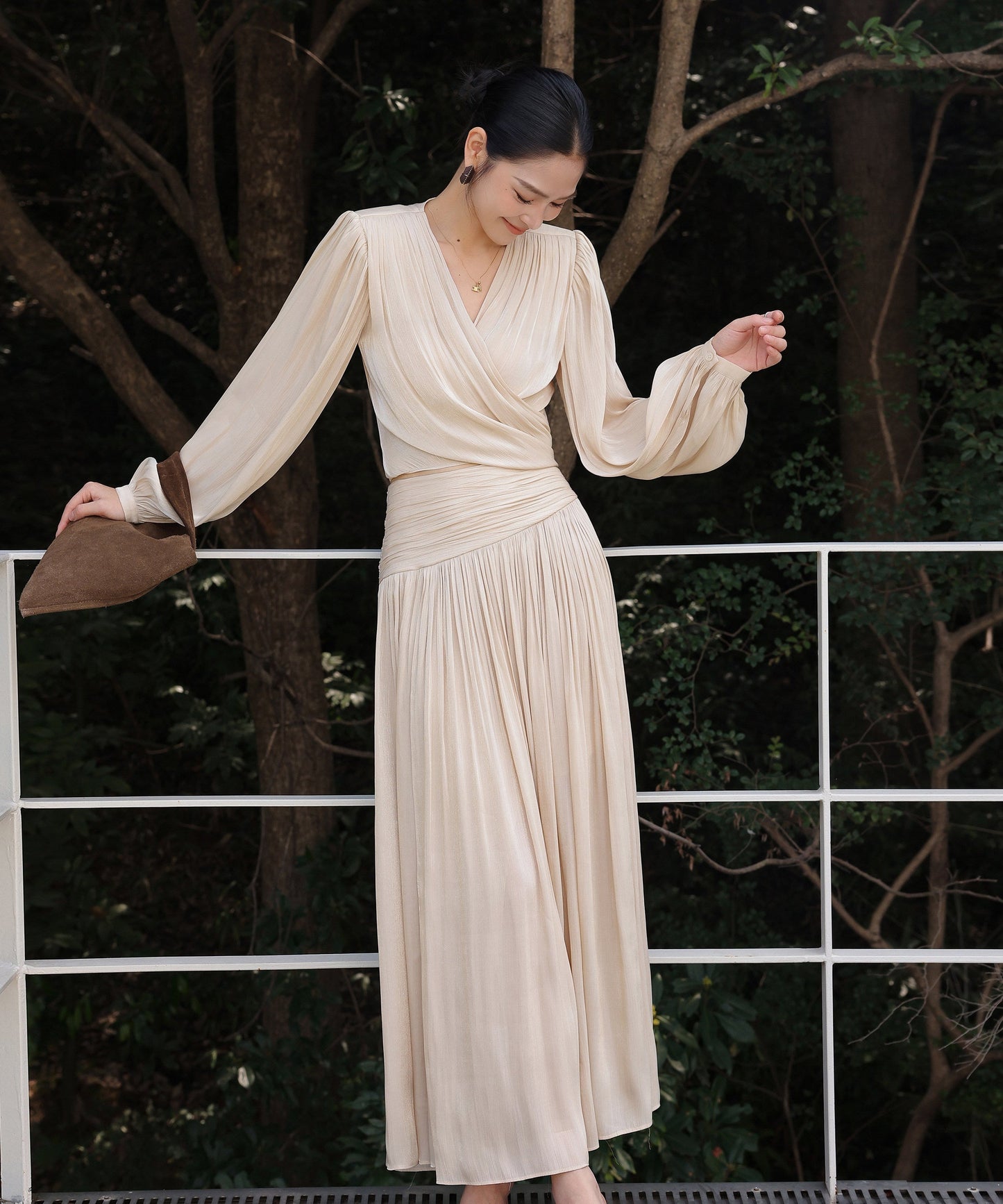 Champagne 2-Piece Set - Long Sleeve Top and Skirt