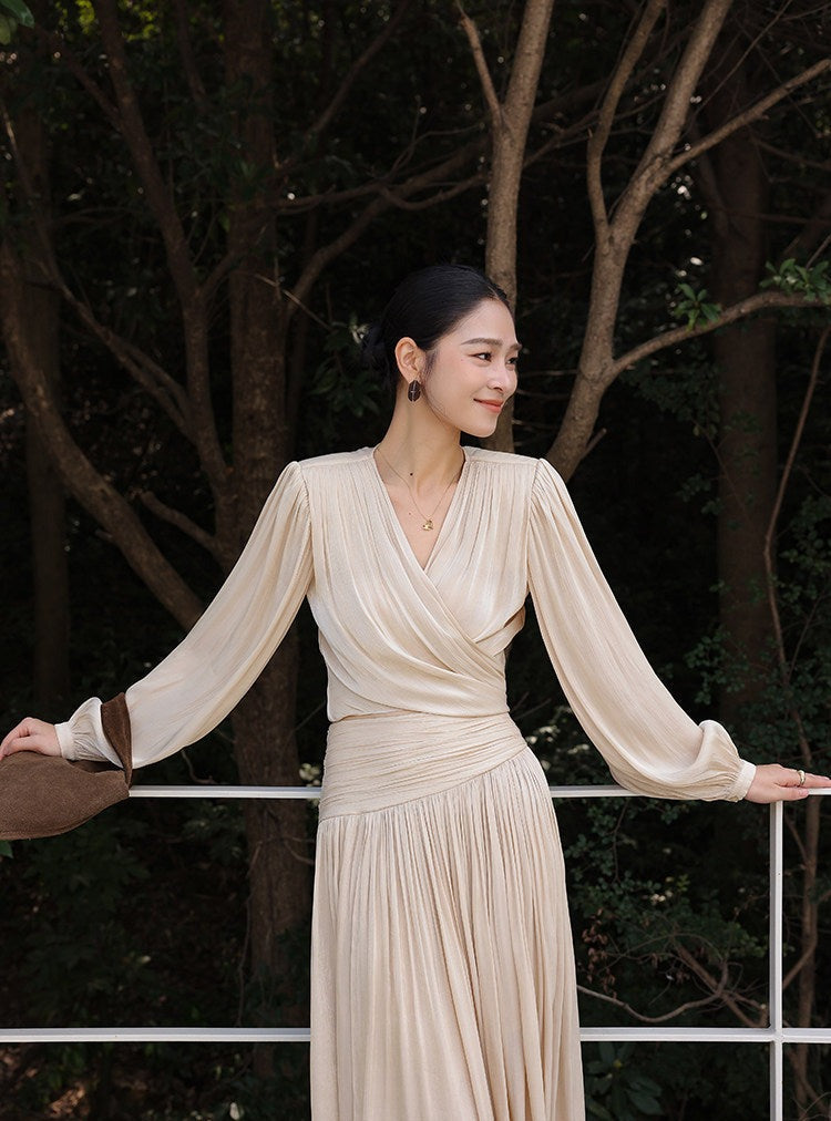 Champagne 2-Piece Set - Long Sleeve Top and Skirt