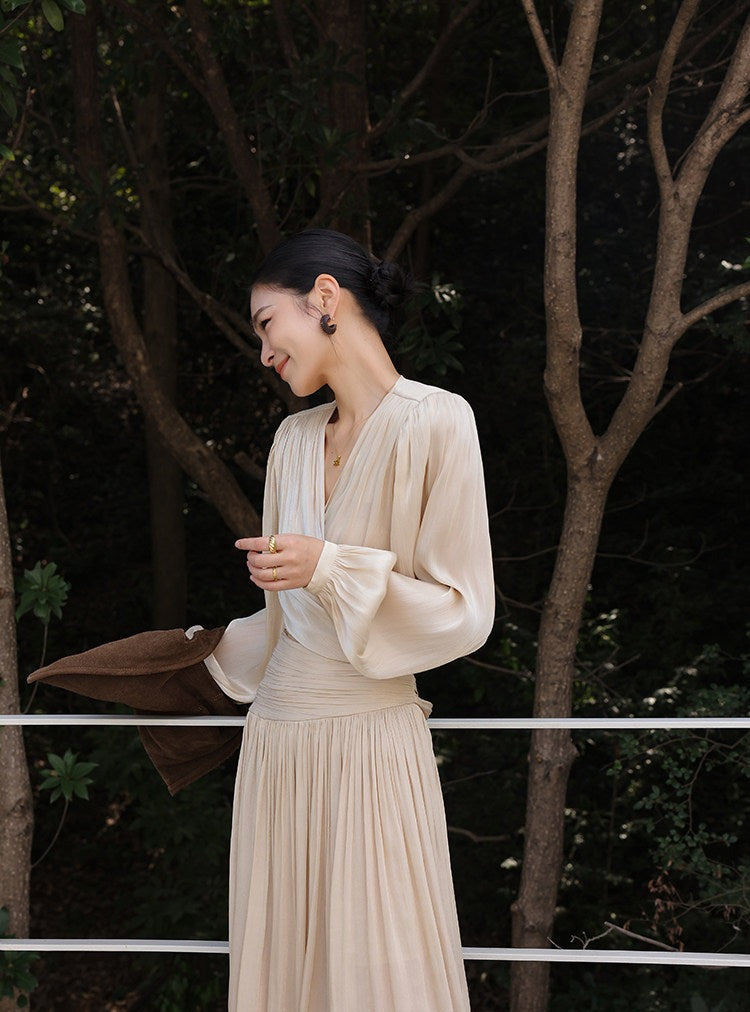 Champagne 2-Piece Set - Long Sleeve Top and Skirt