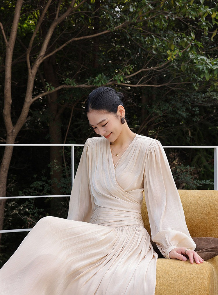 Champagne 2-Piece Set - Long Sleeve Top and Skirt