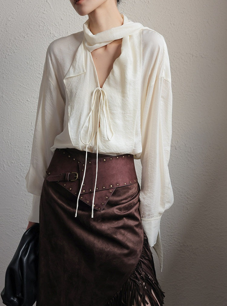 Kemeja Katun - Potongan Santai V-Neck