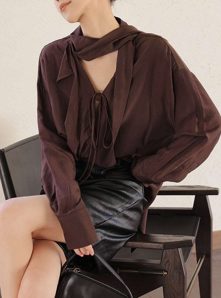 Kemeja Katun - Potongan Santai V-Neck