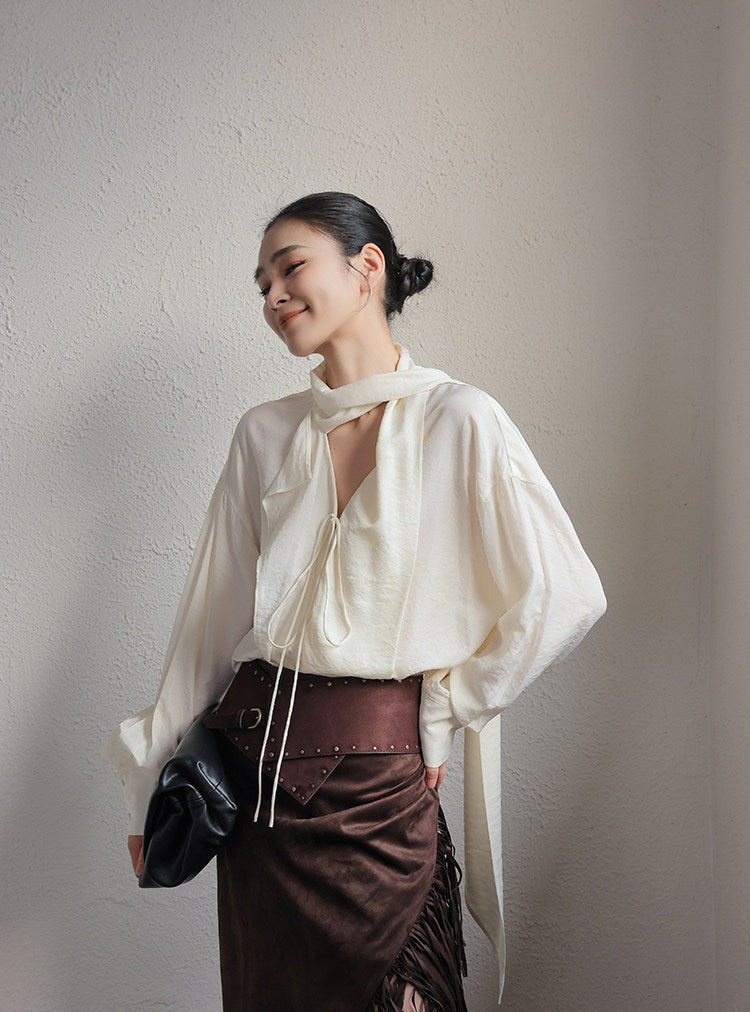 Kemeja Katun - Potongan Santai V-Neck