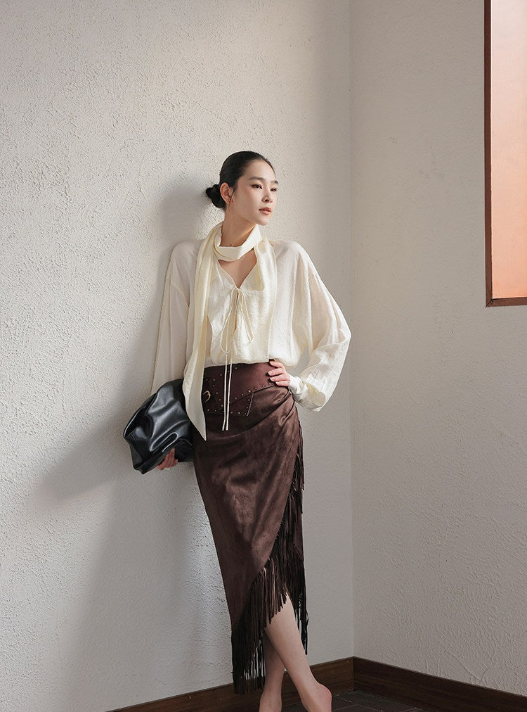 Kemeja Katun - Potongan Santai V-Neck