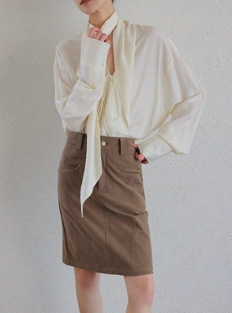 Kemeja Katun - Potongan Santai V-Neck