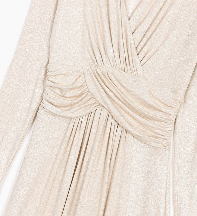 Viscose Dress - Long Sleeve V-Neck with Slit