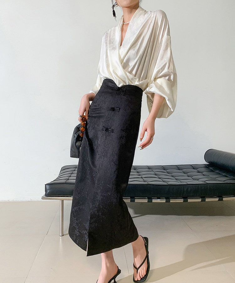 Viscose Long Sleeve V-Neck Shirt - Elegant White Top