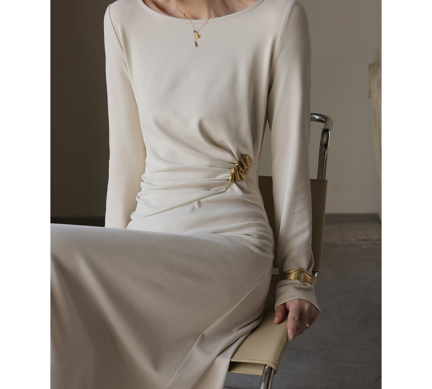 Viscose Dress with Metal Buckle Design