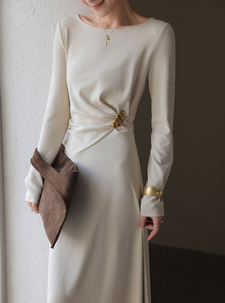 Viscose Dress with Metal Buckle Design