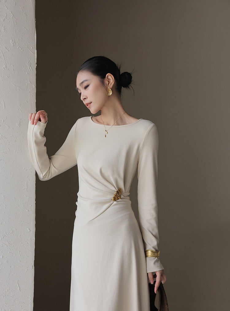 Viscose Dress with Metal Buckle Design