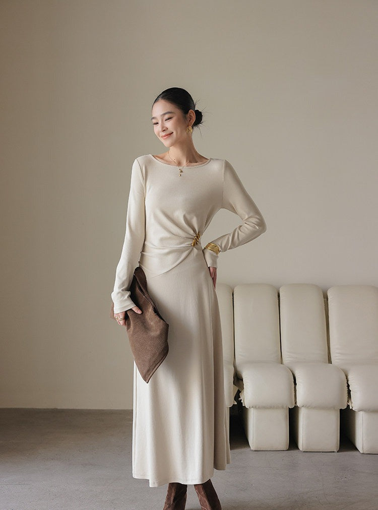Viscose Dress with Metal Buckle Design