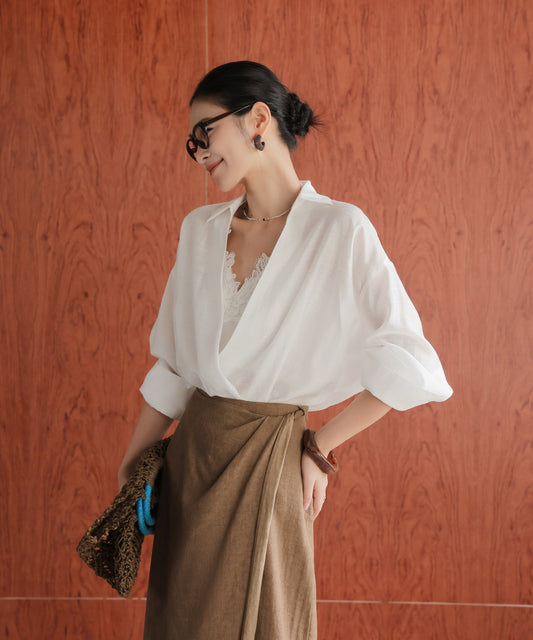 Set Dua Potong Katun - Kemeja Lengan Panjang dan Camisole Renda