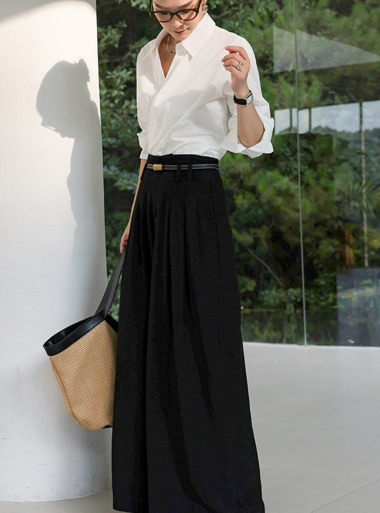 Cotton Long Sleeve Pleated Shirt - Elegant Beige