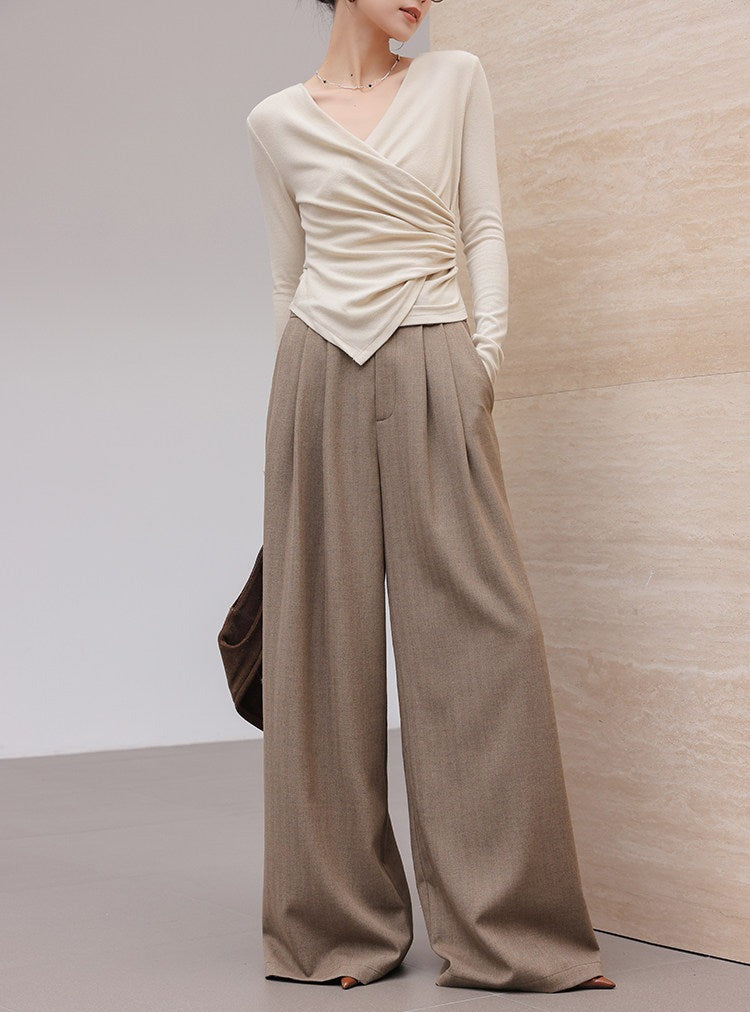 Kaos V-Neck Lengan Panjang Pleated Viscose