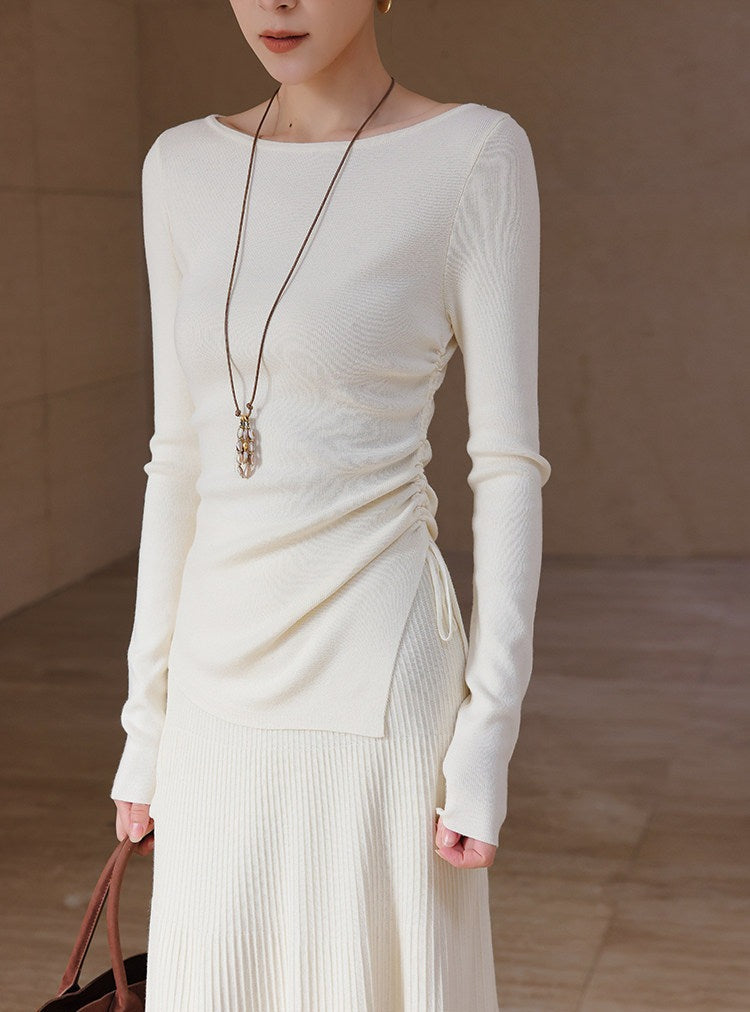 Knitted Viscose Top and Skirt Set - Elegant Beige