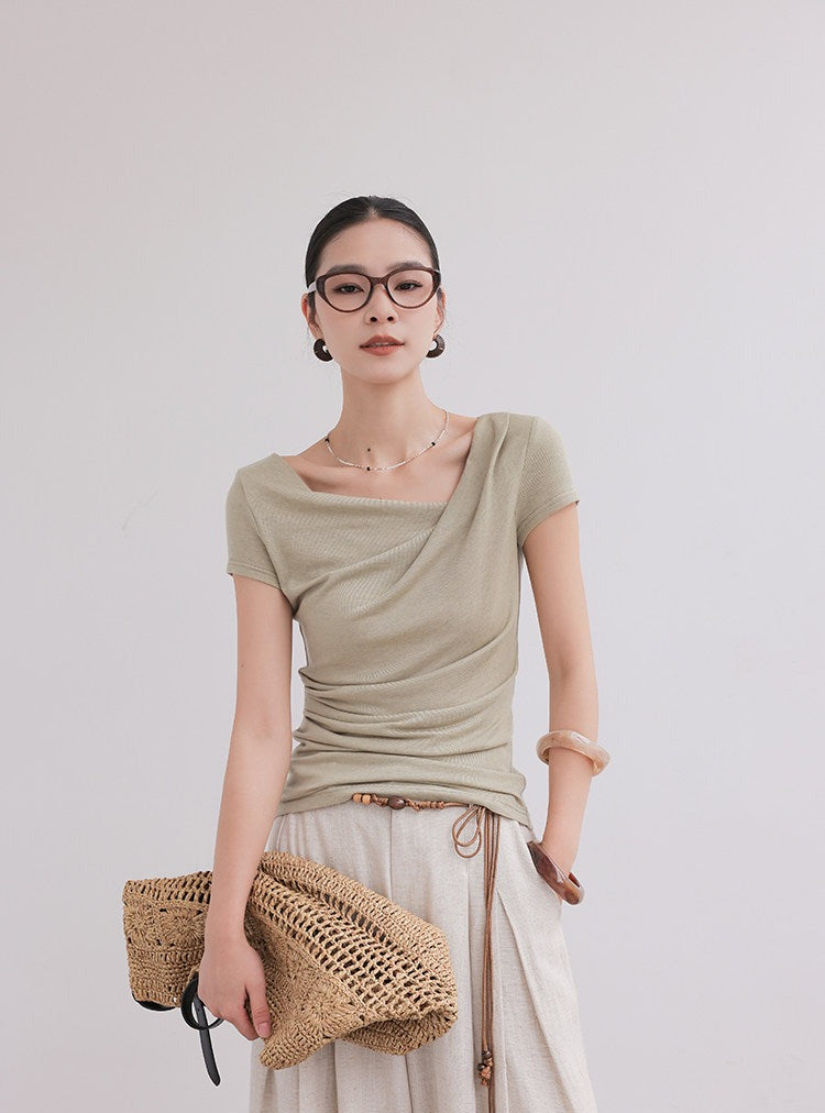 Kaos Lengan Pendek Oatmeal - Leher Tidak Teratur