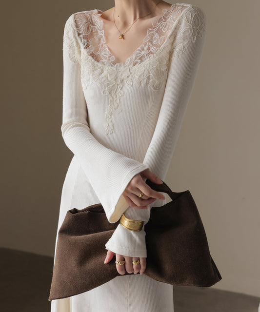 Knitted Dress with Lace Detailing