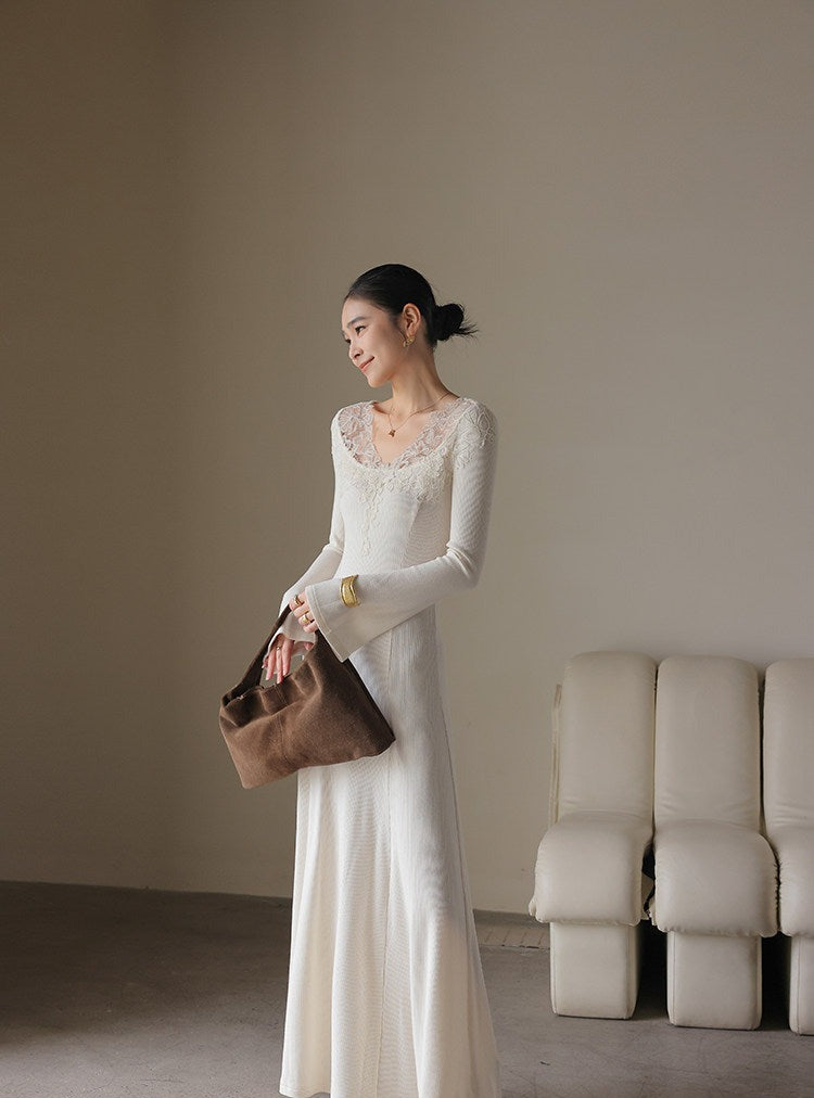 Knitted Dress with Lace Detailing