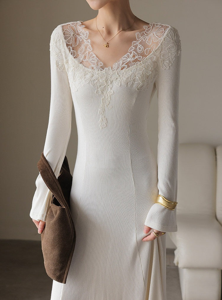 Knitted Dress with Lace Detailing