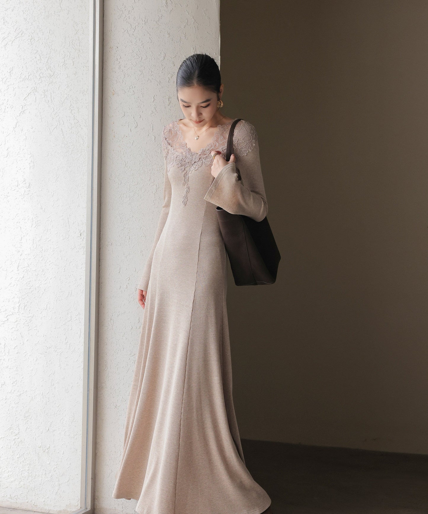 Knitted Dress with Lace Detailing