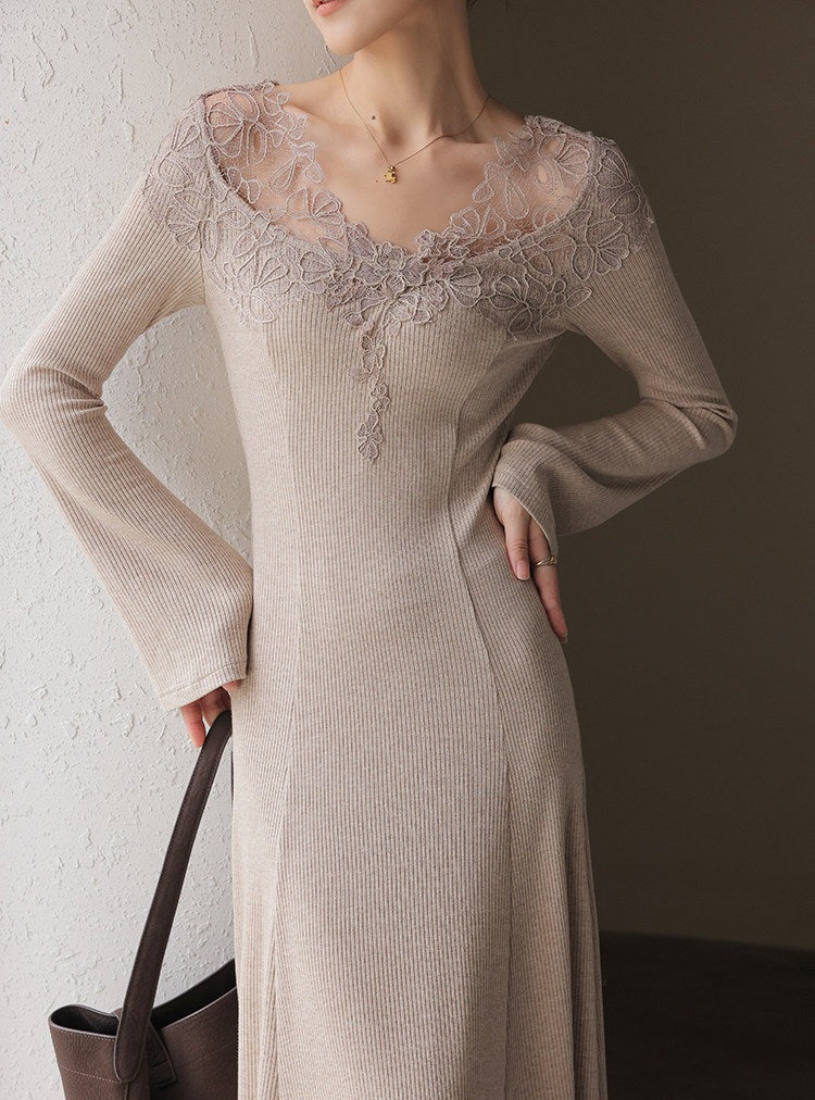 Knitted Dress with Lace Detailing