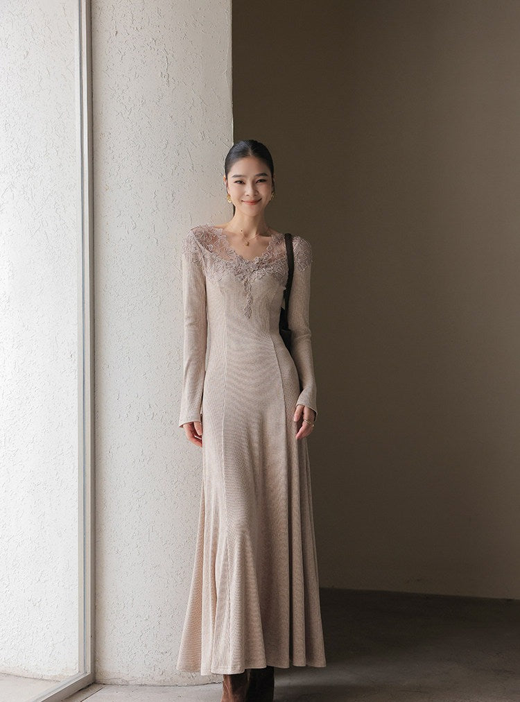 Knitted Dress with Lace Detailing