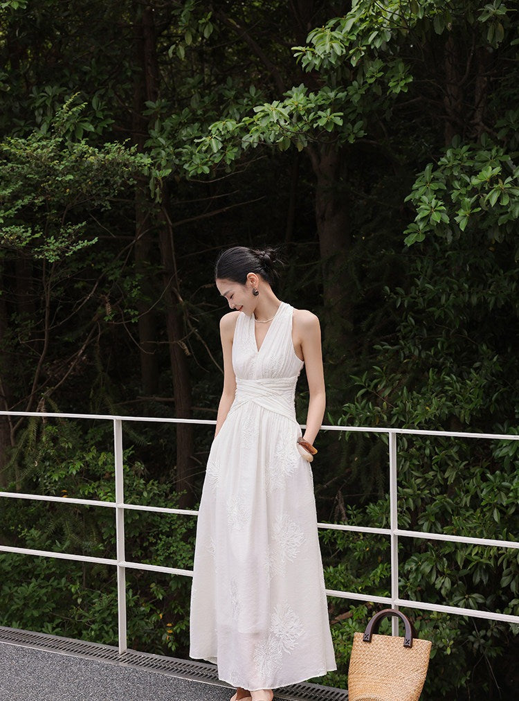 Cotton Dress - Elegant Sleeveless A-Line