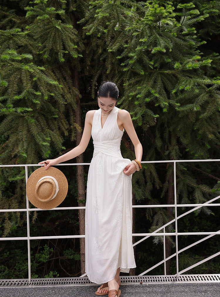 Cotton Dress - Elegant Sleeveless A-Line