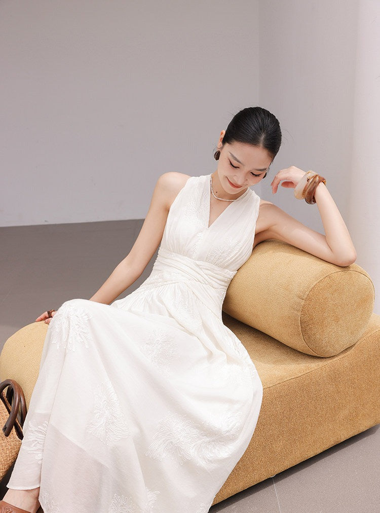 Cotton Dress - Elegant Sleeveless A-Line