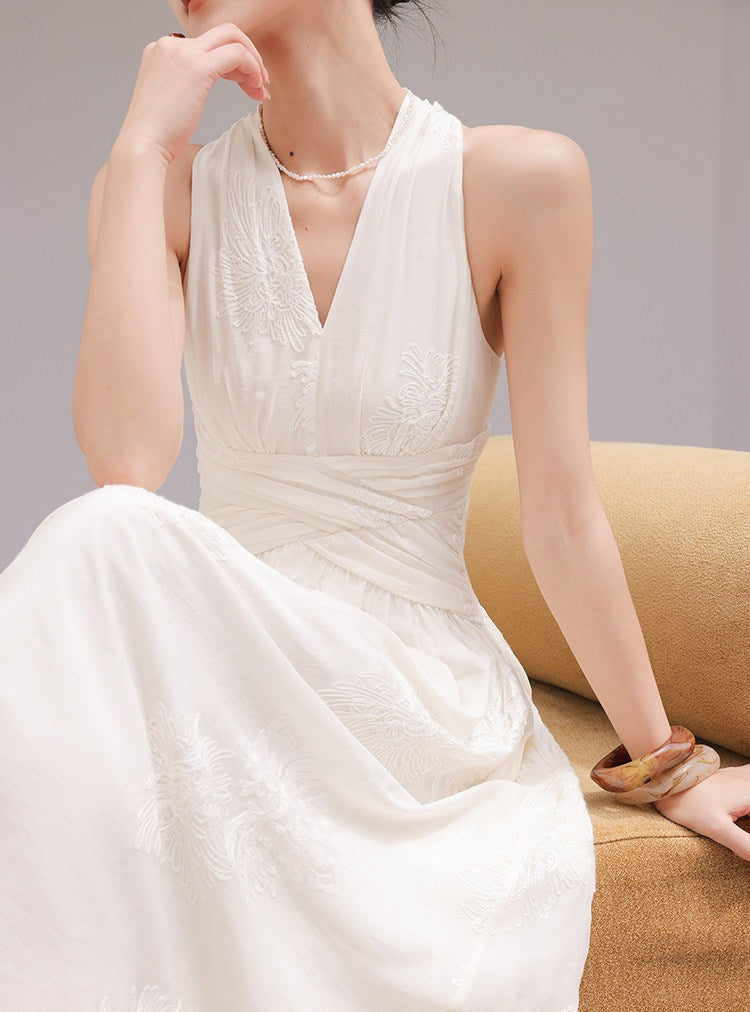 Cotton Dress - Elegant Sleeveless A-Line