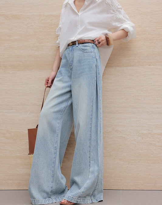 Cotton Wide-Leg Jeans - Light Blue