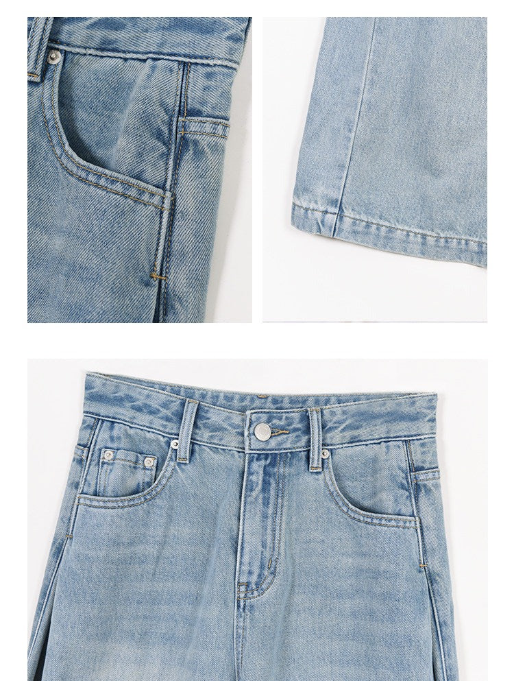 Cotton Wide-Leg Jeans - Light Blue