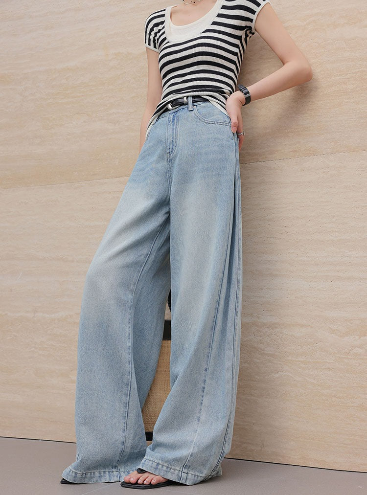 Cotton Wide-Leg Jeans - Light Blue