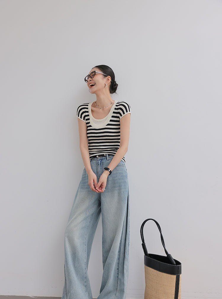 Cotton Wide-Leg Jeans - Light Blue