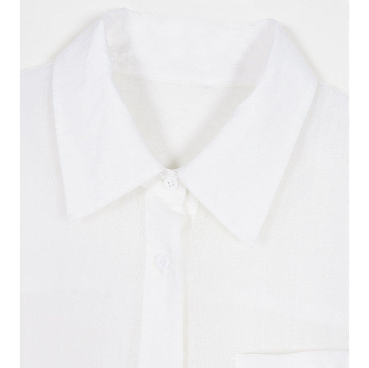 Linen Blend 2-Piece Set - Long Sleeve Shirt and Wide-Leg Shorts