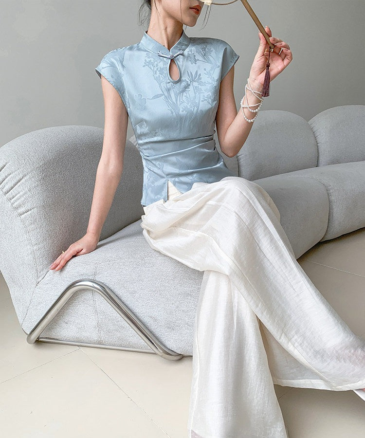 Celana Lebar Beige - Celana Musim Panas Pinggang Tinggi