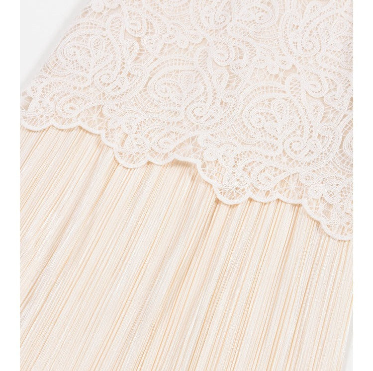 Gaun Tanpa Lengan dengan Detail Renda - Beige Elegan